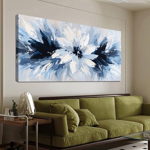 Abstract Canvas Wall Art Decor Blue White Flower Wall Art Prints 20" X 40"