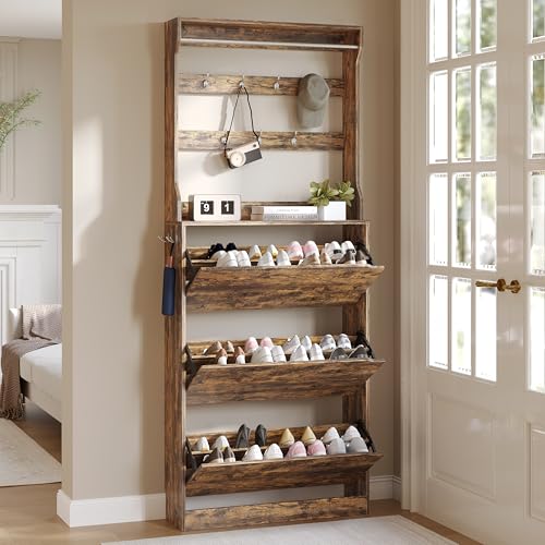 Tall Shoe Cabinet with Coat Rack