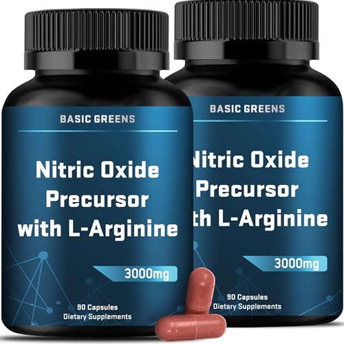 L Arginine 3000mg Nitric Oxide Supplement Vegan Capsules Performance 2 Pack