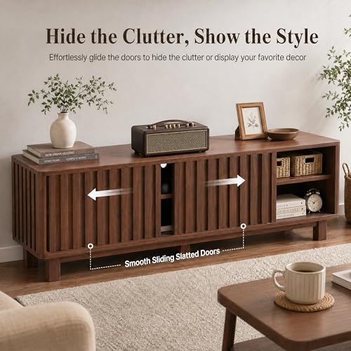 70 Inch Walnut Fluted TV Stand for 80 Inch TVs