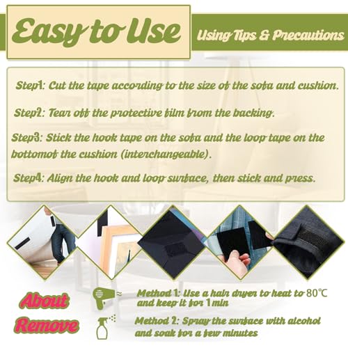 4.3 Inch x 32.8 Feet Heavy Duty Hook and Loop Tape Strips with Adhesive Cushion Grip to Prevent Sliding Keep Couch Cushions Mattress from Sliding (32.8333 Foot)