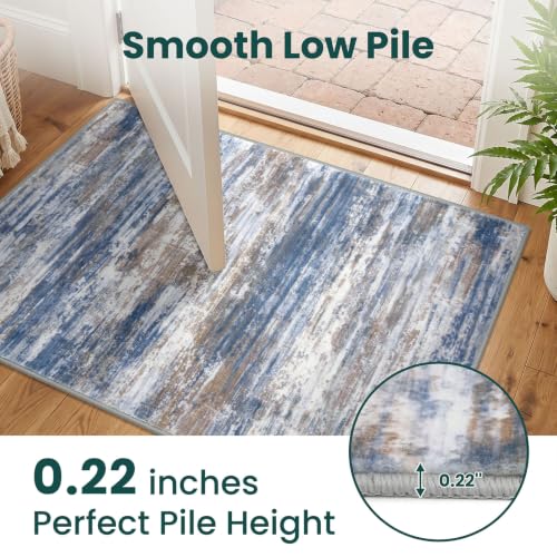 Kitchen Runner Rug for Hallway Modern Runner Rug 2x5 Blue Rust