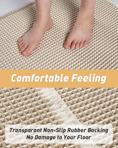 Upgraded Waffle Bath Mat Set of 2 Absorbent Bathroom Mat 18"x30" + 24"x48" (9 Sq Ft)