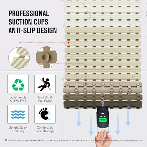 Bath Tub Shower Mat Non Slip Bathtub Mats for Bathroom Shower Floor Mat Bath Mats for Shower Tub Anti Slip Shower Mat with Drain Hole and Large Suction Cups