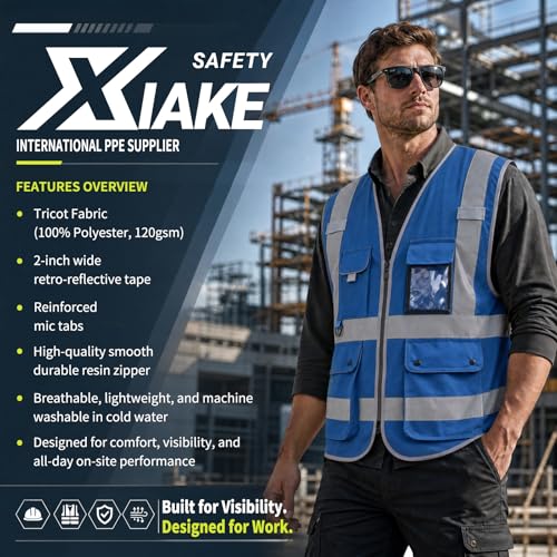 8 Pockets High Visibility Class 2 Reflective Safety Vest for Men & Women Meets ANSI Standards