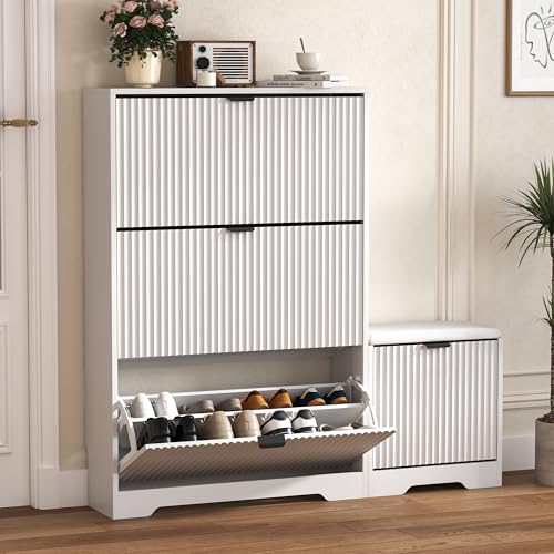 Shoe Cabinet Storage for Entryway with Flip Drawer & Bench