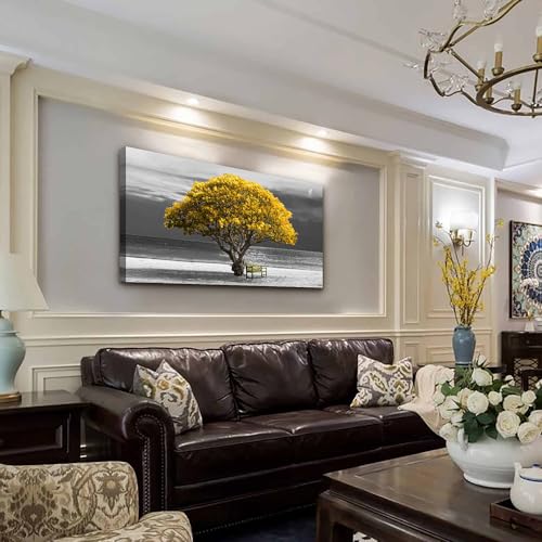 Canvas Wall Art For Living Room farmhouse Wall Decor For Bedroom Office Decor Black And White Wall Painting Yellow Trees Pictures Framed Mural Home Decor Prints Posters Artwork 20X40 inch