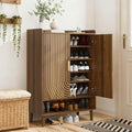 Walnut Shoe Cabinet with Line Groove Design