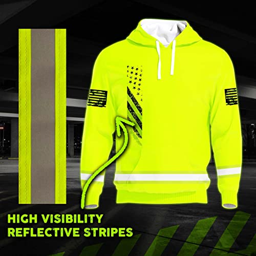 Black Lime USA Flag New Hoodie Class 3 US Flag High Visibility Reflective Workwear Hoodie