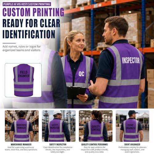Logo Print 6XL 7XL 8XL big and tall Purple High Visibility Vest