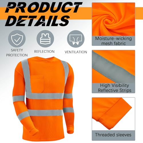 4 Pcs Reflective Safety T Shirt High Visibility Work Shirts with Hood Sun Protection Construction (4 Count)