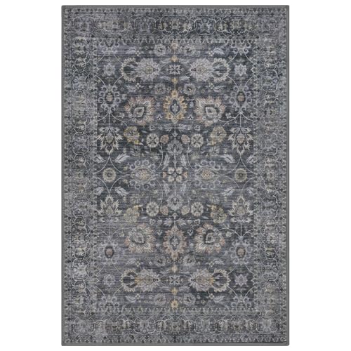 Washable Area Rug 3x5 Grey Vintage Floral