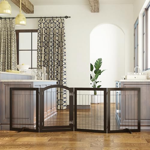 Freestanding Foldable Dog Gate Indoor with Door