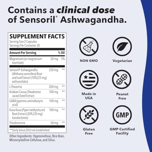 Anxie-T Plus - Extra Strength Stress Relief Supplement - Supports Mood & Mental Focus - Feel Calm and Relaxed - Eases Tension & Nervousness - Ashwagandha, Kava Kava, GABA & L-Theanine - 60 Capsules (60 Count)