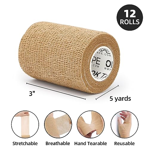 Self Adherent Cohesive Bandages Wrap 12Packs 3" x 5 Yards (12 Count)