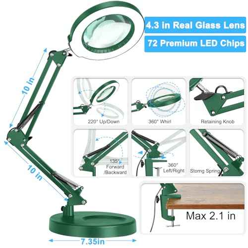 12X Magnifying Glass with Light and Stand