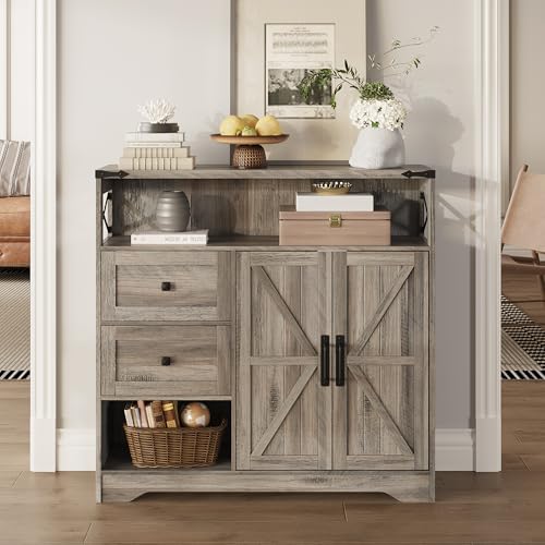 Farmhouse Storage Cabinet with Drawers and Open Storage