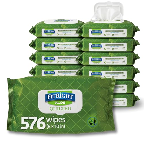 FitRight Aloe Quilted Heavyweight Personal Cleansing Cloth Wipes (576 Count)