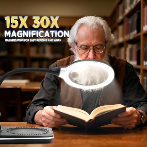 15X 30X Rechargeable Magnifying Glass with Light and Stand for Reading