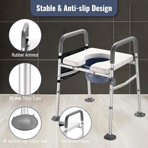 Yescom Raised Adjustable Toilet Seat with Steel Step Stool Bedside Commode