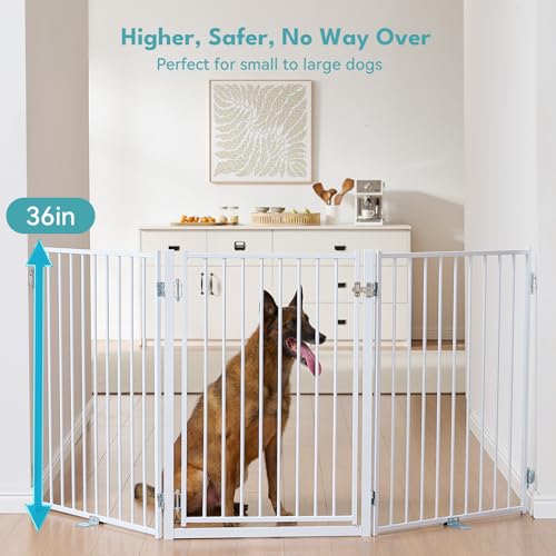 Freestanding Dog Gate with Door for Indoor & Outdoor