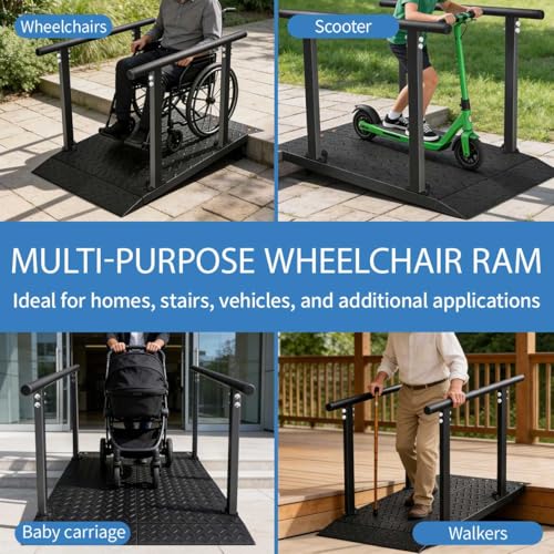 4'L x 33''W Heavy Duty Portable Wheelchair Ramp with Rubber Handrails