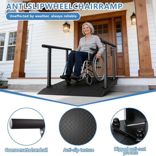 4'L x 33''W Heavy Duty Portable Wheelchair Ramp with Rubber Handrails