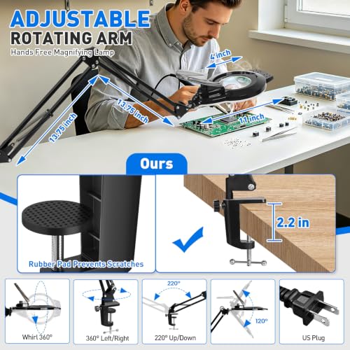KIRKAS LED Magnifying Lamp with Clamp