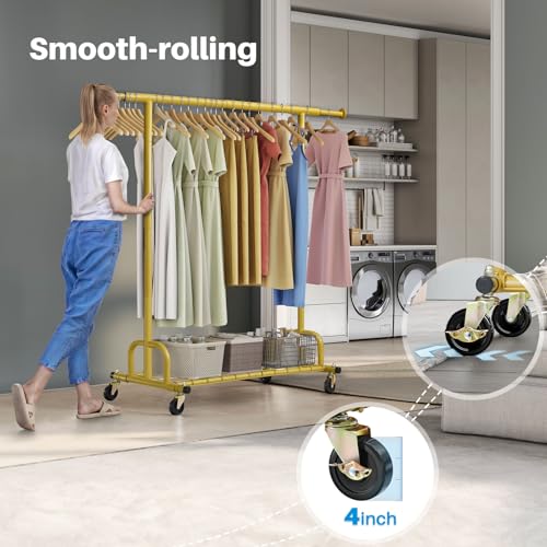 Clothing Rack Gold Clothes Rack Heavy Duty Garment Rack for Hanging Clothes 525LBS Commercial Clothing Racks with Wheels for Bedroom - Bel Marant