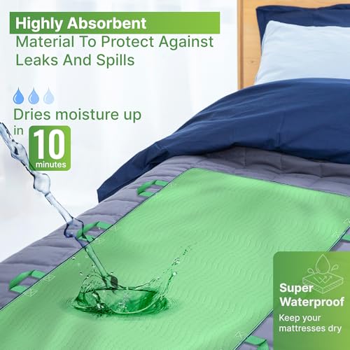 Absorbent Positioning Bed Pads with 8 Handles 34"x52"