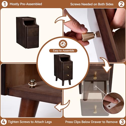 Narrow Nightstand with Drawers Set 2 (2 Count)