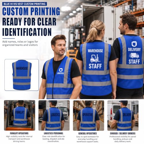 Custom Text 4XL 5XL Blue Hi Vis Safety Vest