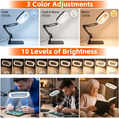 10X 30X Large Magnifying Glass with Light and Stand