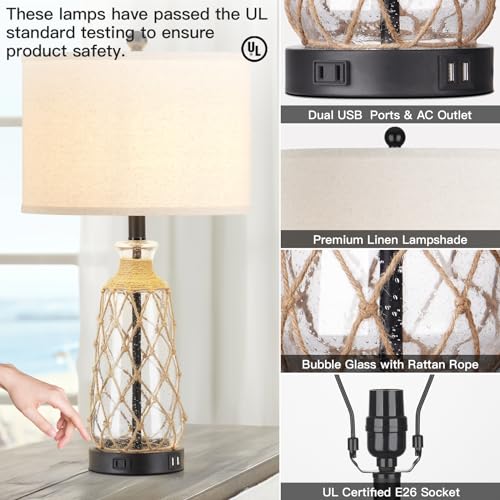 25.5" Coastal Glass Table Lamps Set of 2 (2 Count)