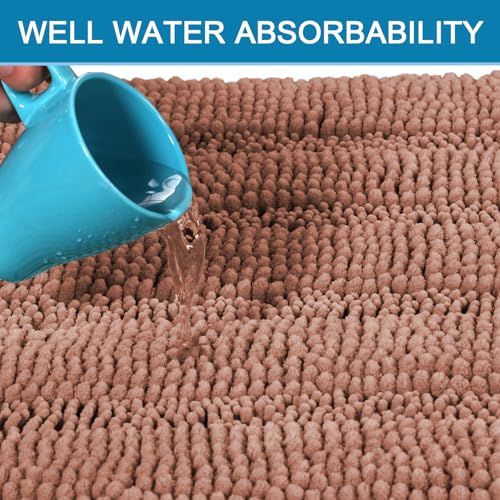 2 Piece Set Bathroom Rugs Bath Mats Sets Super Absorbent Chenille Striped Bath Mats Non Skid Machine Wash Dry Rugs for Bathroom Floor