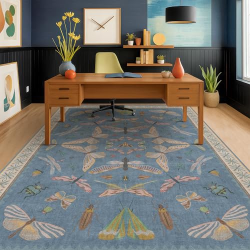 6x9 Blue Floral Rug for Dining Room Table (54 Sq Ft)
