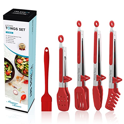 5 Pack Kitchen Tongs for Cooking with Silicone Tip