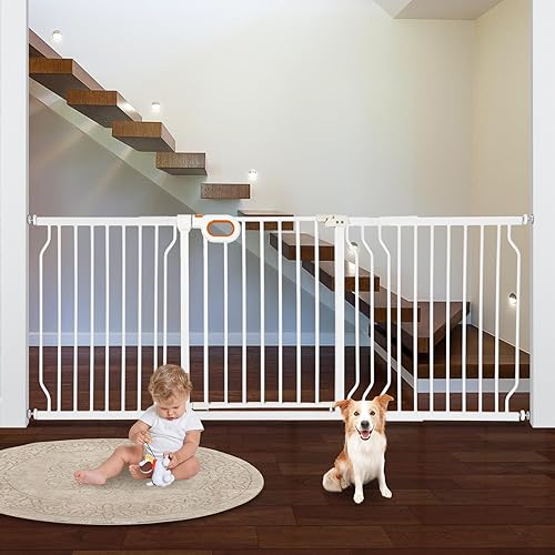 66 to 75 Inch Extra Wide Baby Gate with Door for Stairs Doorways