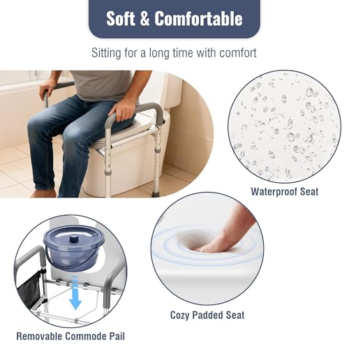 Yescom Raised Adjustable Toilet Seat with Steel Step Stool Bedside Commode