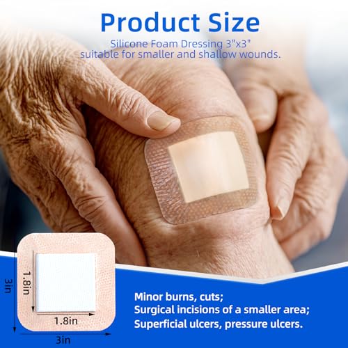 Ultra Soft Silicone Foam Dressing 3"x3" 10 Pcs (10 Count)