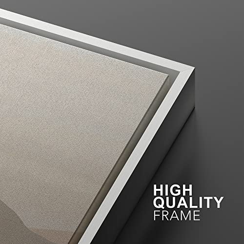 Framed Canvas Print Wall Art Pastel Brown Mountain Range Ocean Lake Wilderness Nature Illustrations Modern Art Decorative Calm (2 Count)