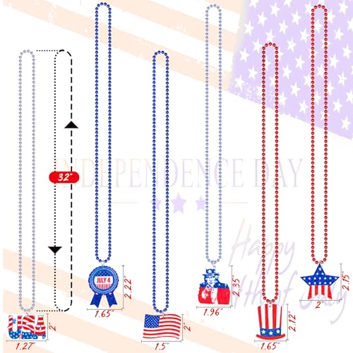 36PCS Fourth 4th of July Necklaces Beads (36 Count)