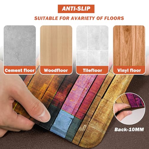 Kitchen Mats for Floor Colorful kitchen rugs Cool Wooden Abstract Anti Fatigue Kitchen Mats Waterproof Floor Mats Cushioned Non (5.4 Sq Ft)