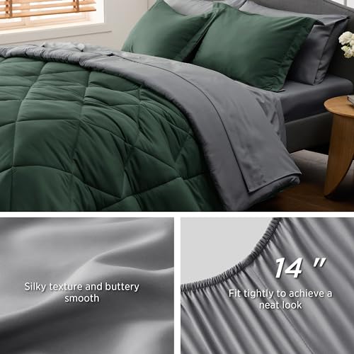 Twin XL Bed in a Bag Reversible 5 Pieces Dark Green