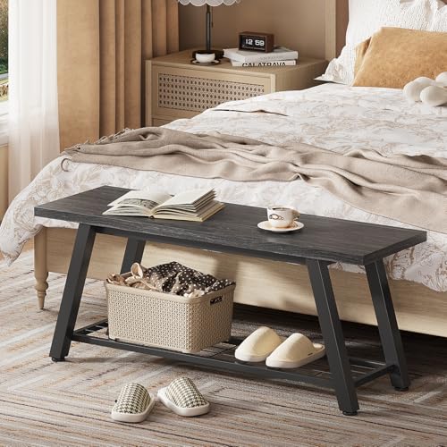 Industrial Entryway Bench Rustic Wood and Metal Storage Bench for Indoor Living Dining Room Bedroom Long Shoe Benches Seat