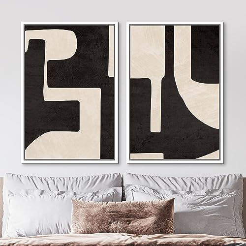 Framed Canvas Print Wall Art Black & White Geometric Paint Stroke Decor Abstract Nature Illustration Modern Art Decorative Multicolor Geometric Minimal for Bedroom