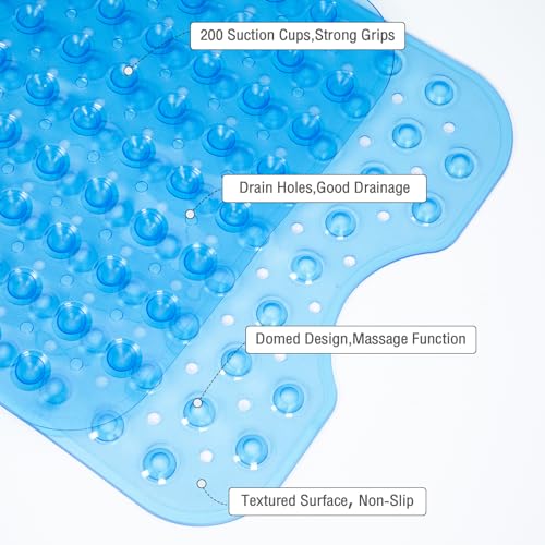 Extra Long Bathtub Mat Non Slip Bath Mat Clear Blue 40"x16" Full