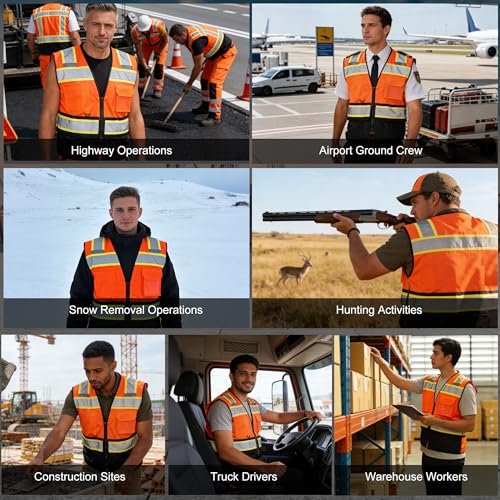 Personalized Orange Black Event Staff Vest Zipper ANSI 107 3XL