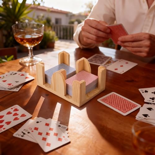 Upgraded 6 Decks Wood Playing Card Holder 360° Rotating