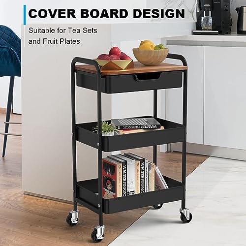 3 Tier Rolling Cart with Drawer